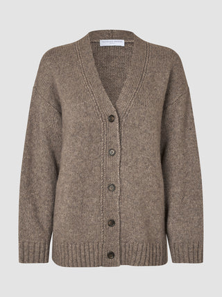Women's Chunky Soft Wool Knit Cardigan Taupe Melange