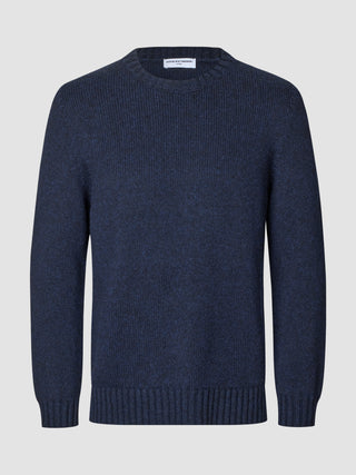 Chunky Soft Wool Knit Crewneck Dark Navy Melange