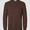 Chunky Soft Wool Knit Crewneck Saddle Brown Melange