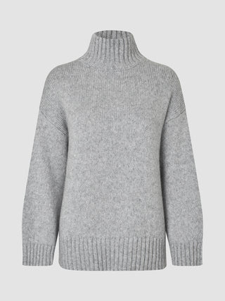Women's Chunky Soft Wool Knit Turtleneck Medium Grey Melange