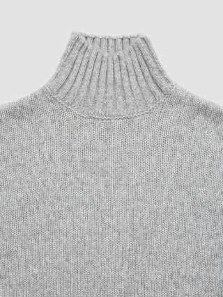Women's Chunky Soft Wool Knit Turtleneck Medium Grey Melange