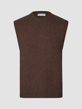 Chunky Soft Wool Knit Vest Saddle Brown Melange
