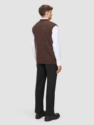 Chunky Soft Wool Knit Vest Saddle Brown Melange