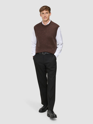 Chunky Soft Wool Knit Vest Saddle Brown Melange