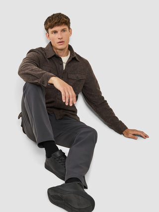 Double Layer Wool Overshirt Saddle Brown