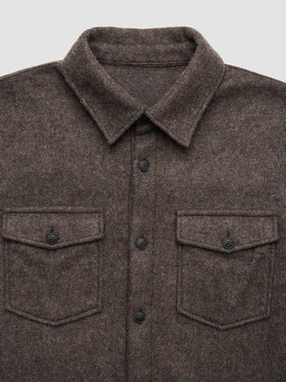 Double Layer Wool Overshirt Saddle Brown