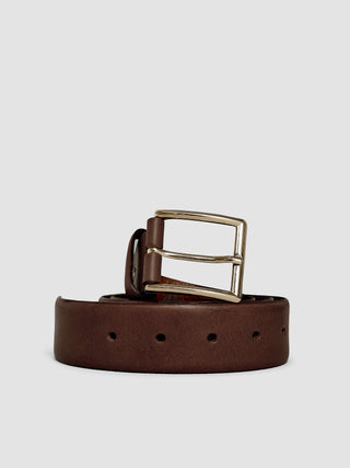 Elastic Leather Belt Dark Brown