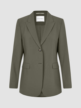 Essential Blazer i mørk olivenfarve, fremstillet af et teknisk materiale.