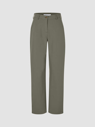 Essential Pants Straight Dark Olive – højtaljede, lige bukser til kvinder med sidelommer.