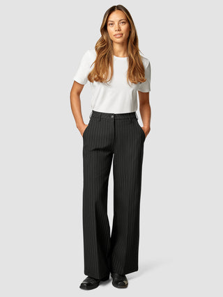 Essential Pants Wide Black Silver Pinstripe