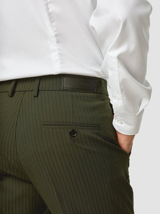 Essential Suit Pants Slim Moss Green Pinstripe