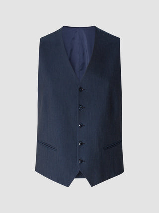 Essential Vest Navy Melange med design som et jakkesæt med knapper.