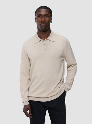 Everyday Knit Long Sleeve Polo Birchwood