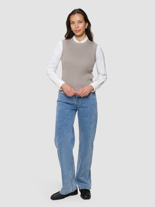 Women's Fine Knit Rib Vest Dark Sand