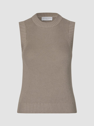 Women's Fine Knit Rib Vest Dark Sand