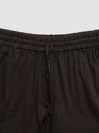 Linen Set Espresso Long Sleeved Shirt & Relaxed Shorts