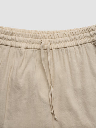 Linen Set Sandy Beige Long Sleeved Shirt & Relaxed Shorts