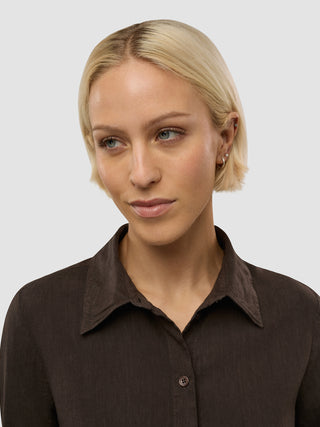 Linen Set Espresso Long Sleeved Shirt & Relaxed Shorts