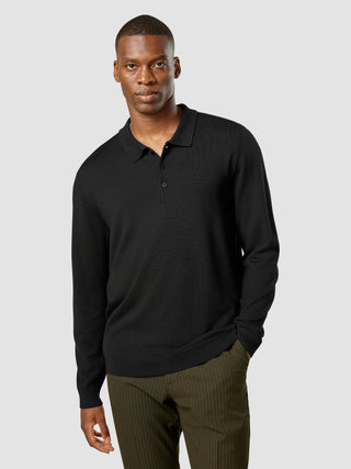 Premium Merino Long Sleeve Polo Black