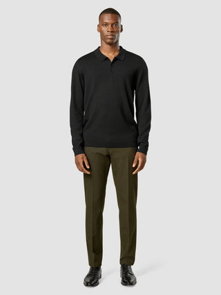 Premium Merino Long Sleeve Polo Black
