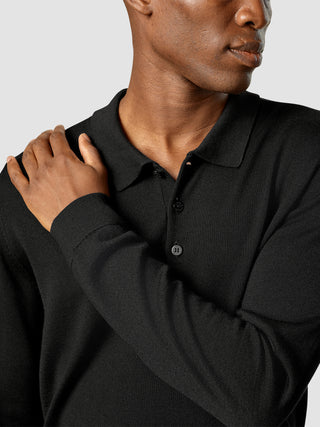 Premium Merino Long Sleeve Polo Black