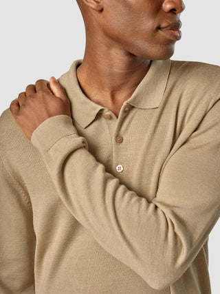 Premium Merino Long Sleeve Polo Sahara