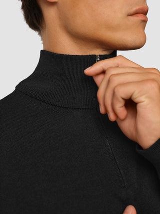 Premium Merino Half Zip Black
