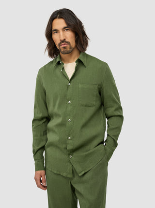 Refined Linen Long Sleeve Shirt Clover Green