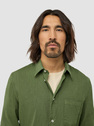 Refined Linen Long Sleeve Shirt Clover Green