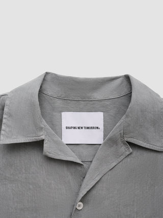 Refined Linen Bowling Short Sleeve Shirt Stone Grey