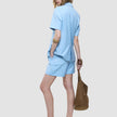 skye set blue haze short sleeved blazer shorts