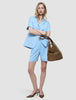 skye set blue haze short sleeved blazer shorts