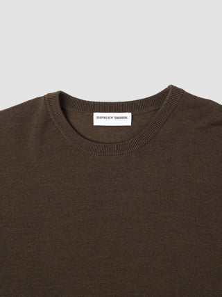 Seamless Premium Merino Knit Crewneck Saddle Brown