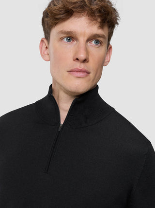 Seamless Premium Merino Knit Half Zip Black
