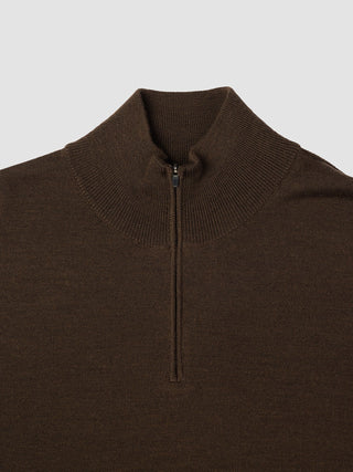 Seamless Premium Merino Knit Half Zip Saddle Brown
