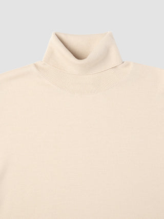 Nærbillede af den sømløse Premium Merino-strikkede rullekravebluse »Birchwood«.