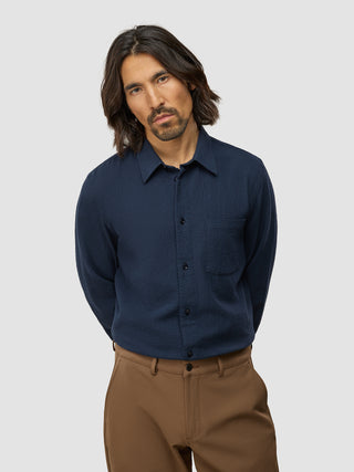 Seersucker Casual Shirt Dark Navy