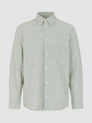 Seersucker Casual Shirt Green Stripes