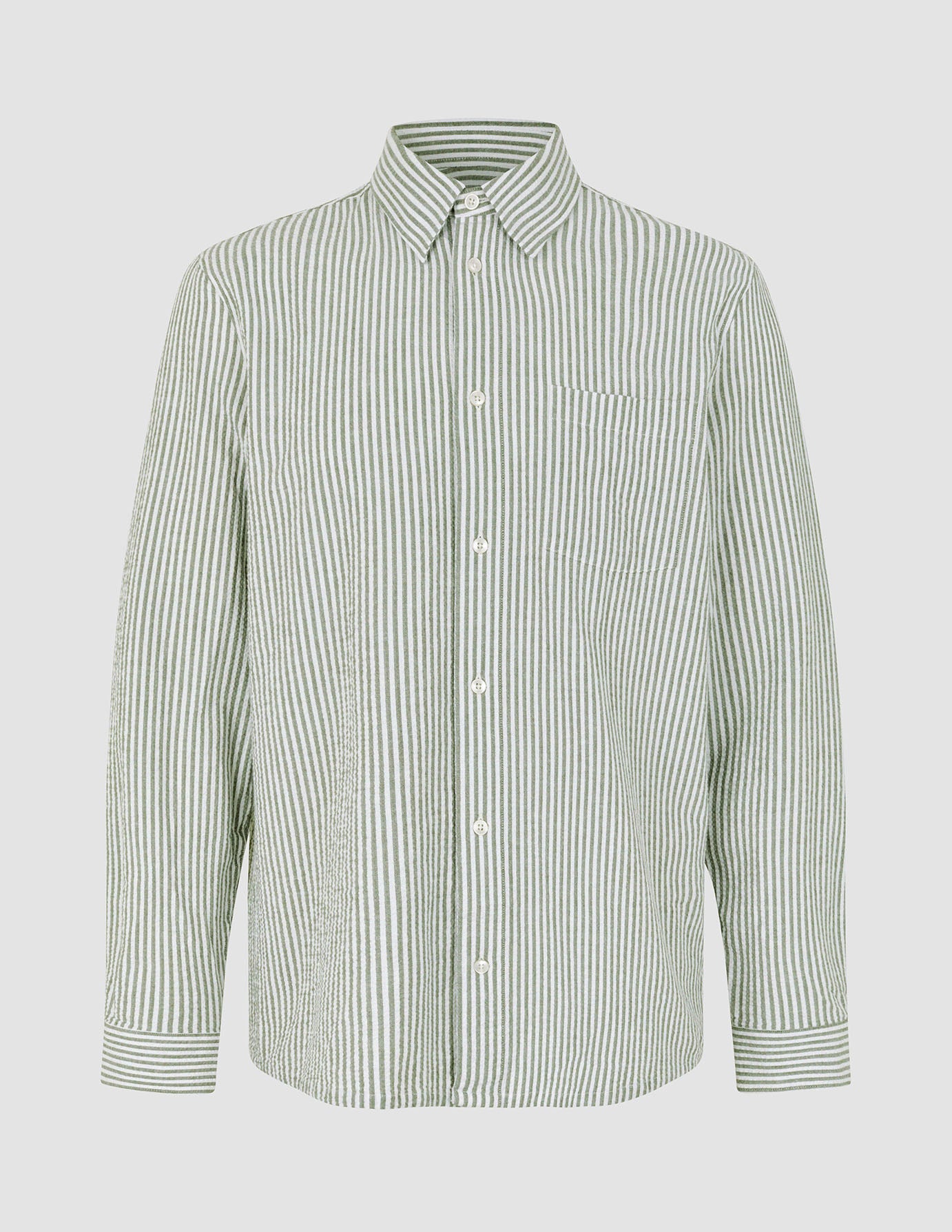 Seersucker Casual Shirt Green Stripes