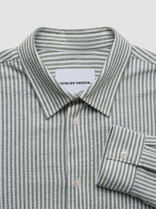 Seersucker Casual Shirt Green Stripes