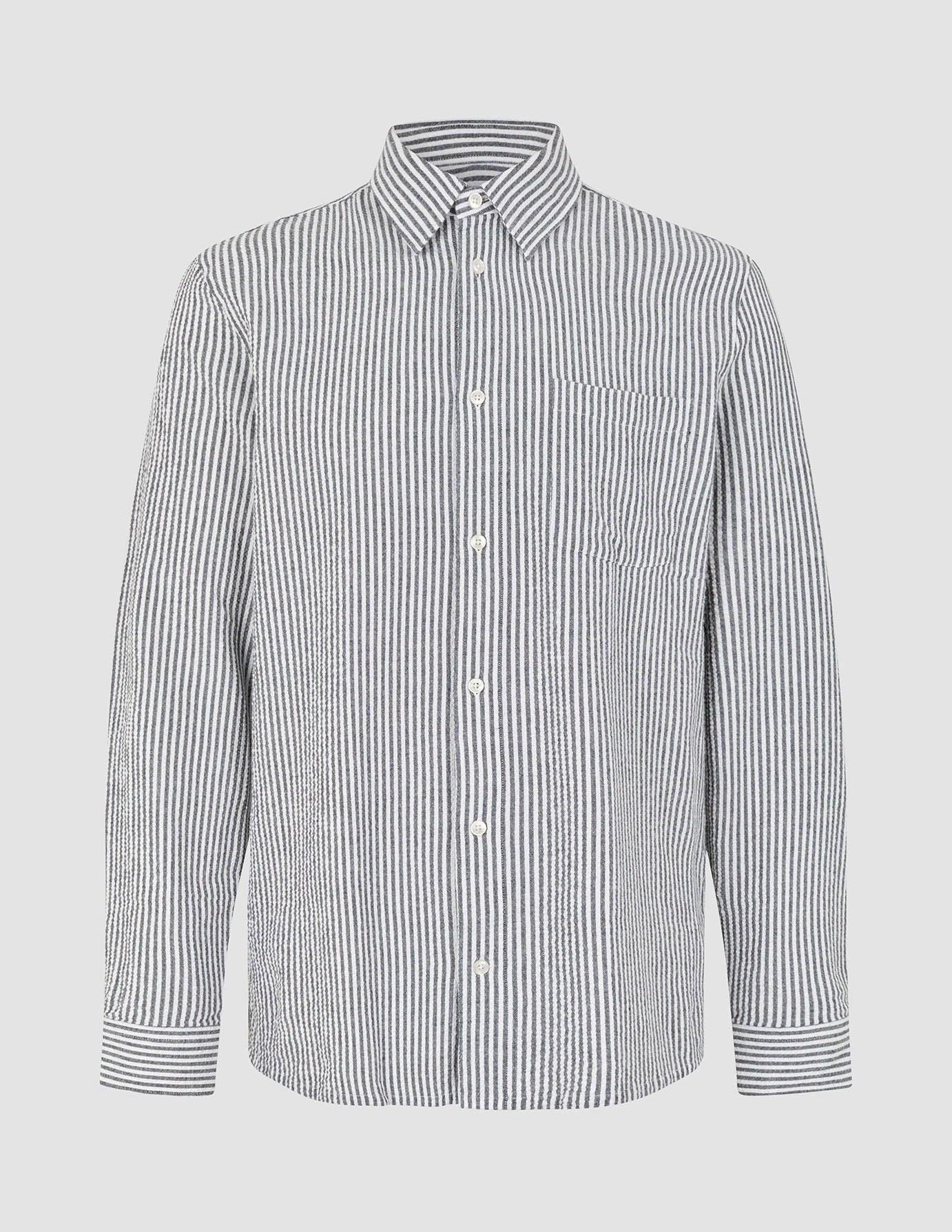 Seersucker Casual Shirt Navy Stripes