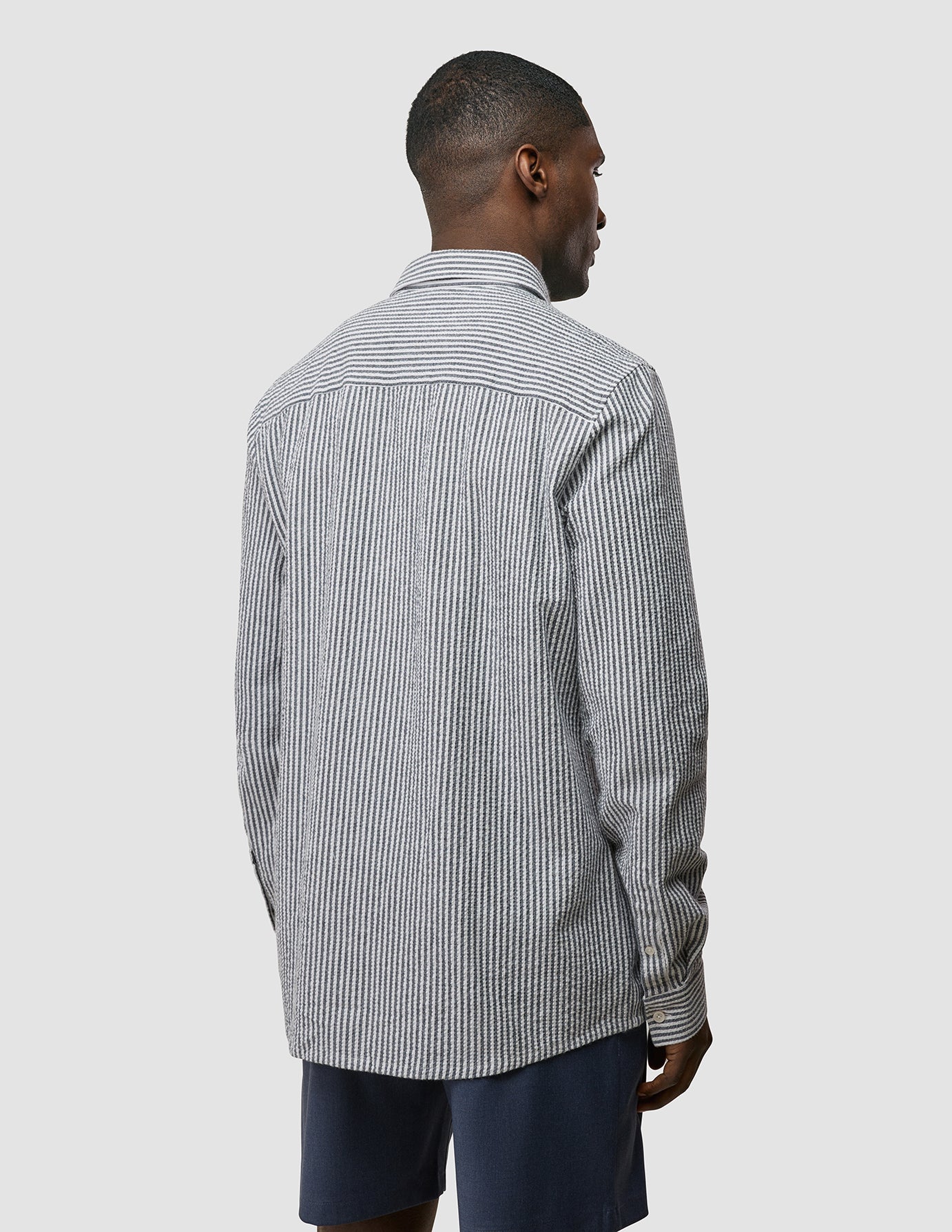 Seersucker Casual Shirt Navy Stripes