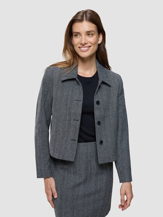Serene Set Grey Herringbone Short Jacket Short Skirt