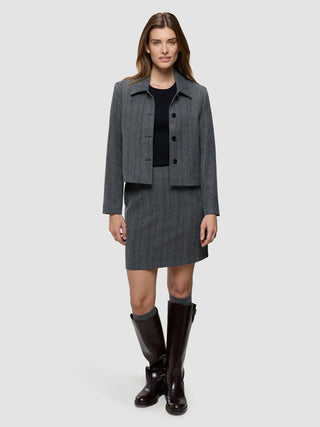 Serene Set Grey Herringbone Short Jacket Short Skirt
