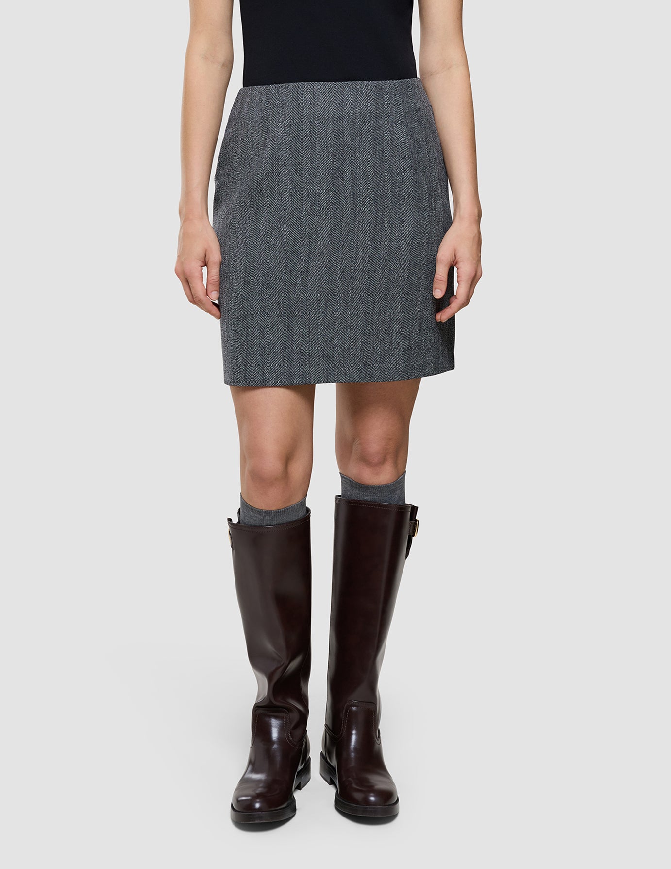 Serene Set Grey Herringbone Short Jacket Short Skirt