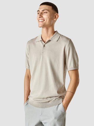 Silk / Cotton Short Sleeve Polo Light Grey