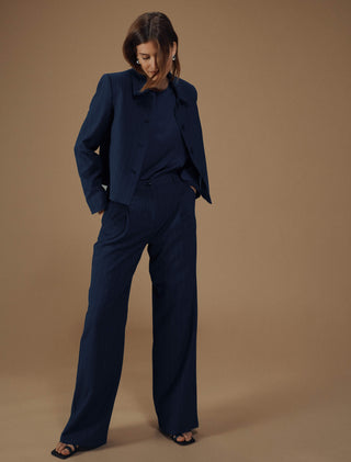 Women's Serene Short Jacket Marine Pinstripe