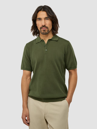 Textured Knitted Short Sleeve Polo Urban Green