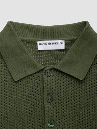 Textured Knitted Short Sleeve Polo Urban Green