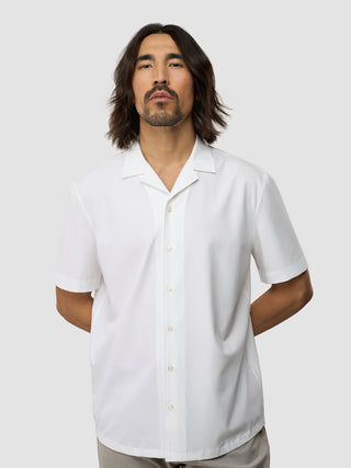 Tech Linen Bowling Short Sleeve Shirt Pure White